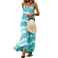 thumbnail image 2 of Robe Maxi à Col en V Vêtements d'Été à Rayures Sans Manches Fille Grande Taille Robe Ample, Vert, m, 2 of 5