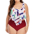 thumbnail image 4 of SELONE Plus Size Swimsuit for Women 2 Piece Bikini Plus Size Large Bust Ruffle Tummy Control Swimsuits Plus Size Bathing Suit Bathing Suit for Women Tummy Control Womens Bathing Suits Red XXXL, 4 of 8
