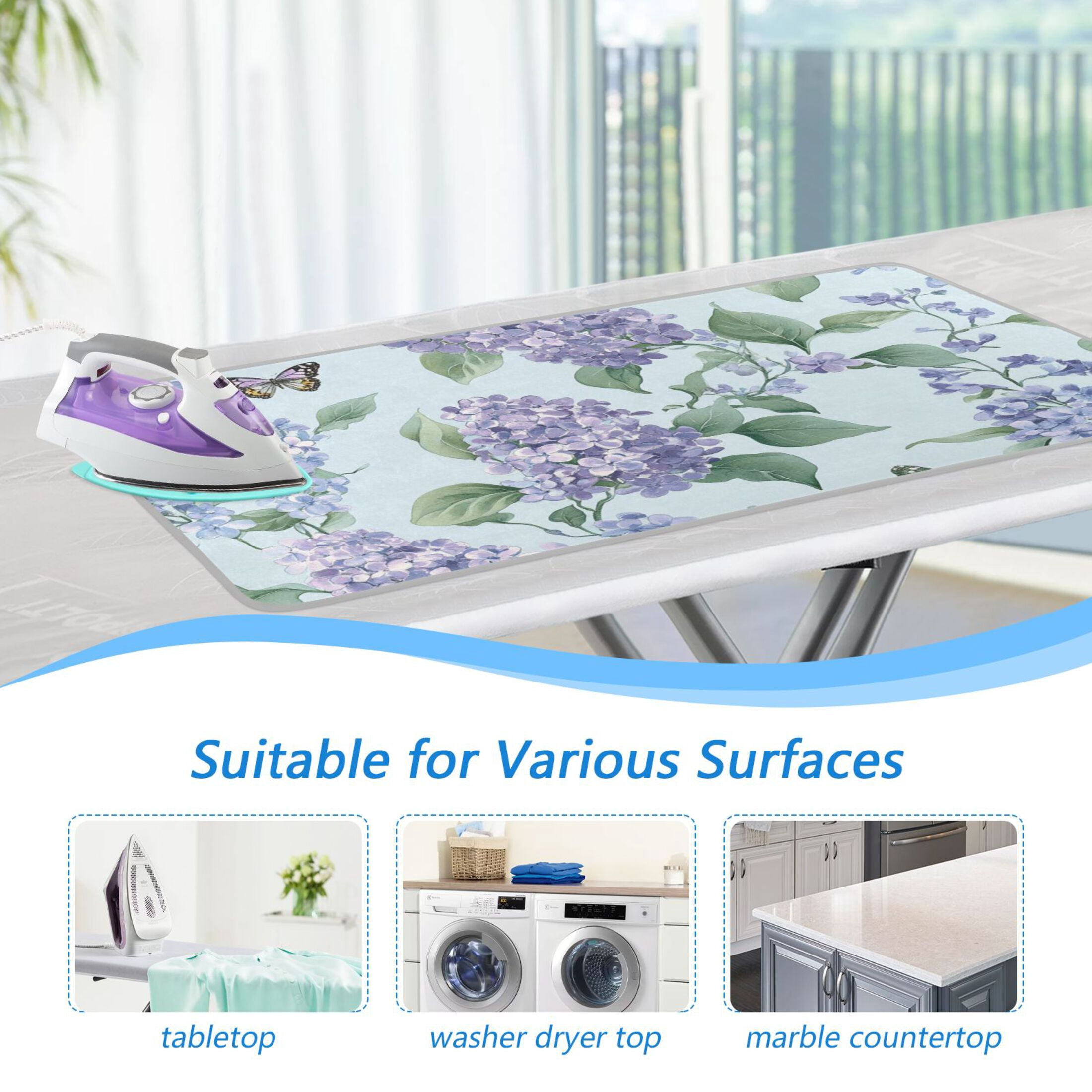 Elegant Lilac Flowers with Butterflies Ironing Mat Blanket Portable Travel Ironing Pad Heat Resistant Pad 47.2" x 27.6”