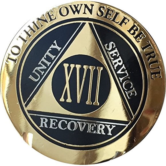 RecoveryChip Médaillon 17 Ans Élégant Noir Or Argent Bi-Plaqué Alcooliques Anonymes Puce