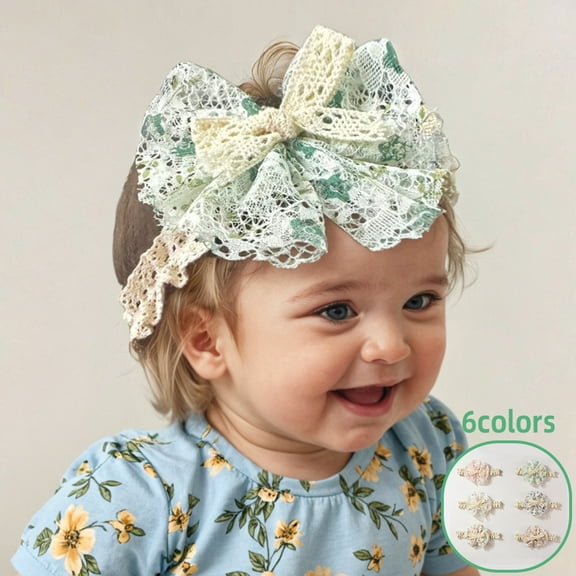 Dalrosia 6PCS Baby Girls Bow Lace Headband Cute Soft Hairband Butterfly Knot Headbands for Newborn Infants Toddlers Kids Christening Baptism Party Hair Accessories