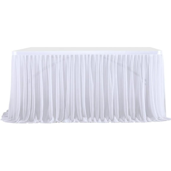 Table Skirt 6Ft White Table Skirt Tulle Desk Skirts Birthday Display Dessert Table Cover Wedding Tablecloth with Adhesive Tape for Princess Birthday Party Home Decorations Photography Props White