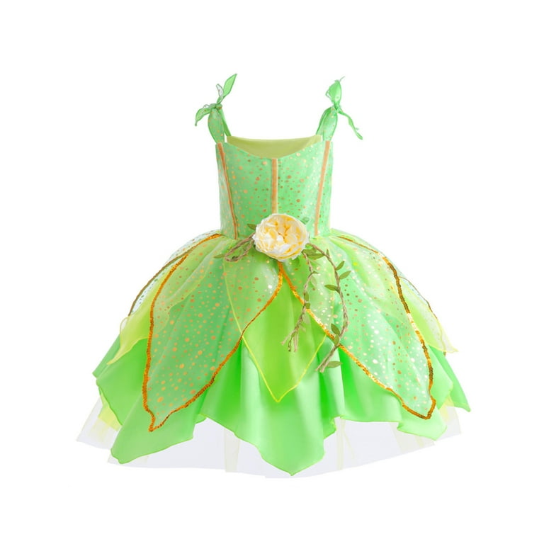 Wibacker 2-10y Green Fairy Princess Dresses for Girls Christmas Halloween Costume Cosplay Dress Up with Wing & Accessories