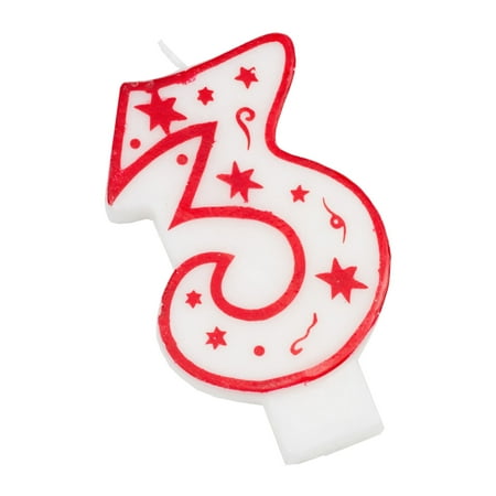 Chef Craft Classic Numeral Candle, Number 3, 3 inch, White/Red