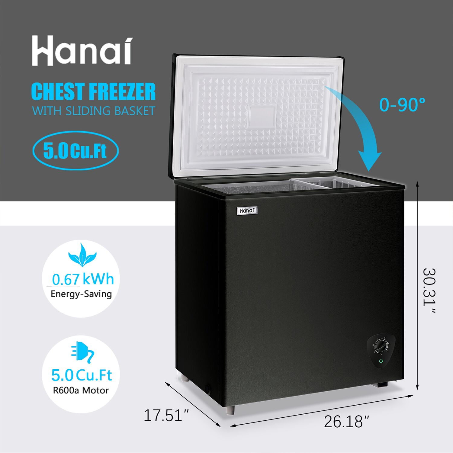 WANAI Small Chest Freezer 3.5 Cu.Ft Compact Chest Freezers with 7 Settings  Temperature Adjustable, Small Deep Freezer with Removable Basket, Suitable