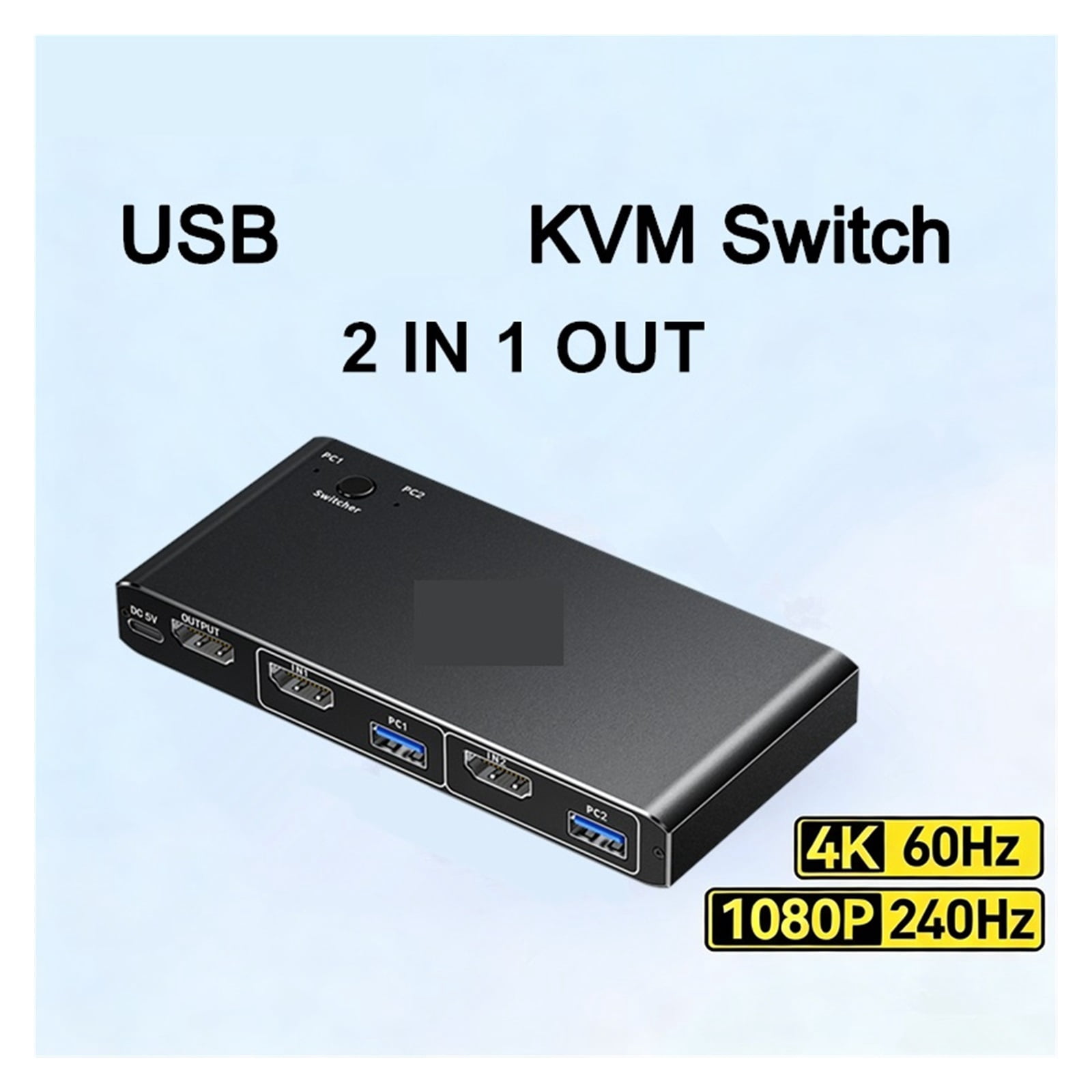4K 60Hz KVM Switch 2 PC 1 Monitor, Ultra HD Selector with 4 USB 3.0