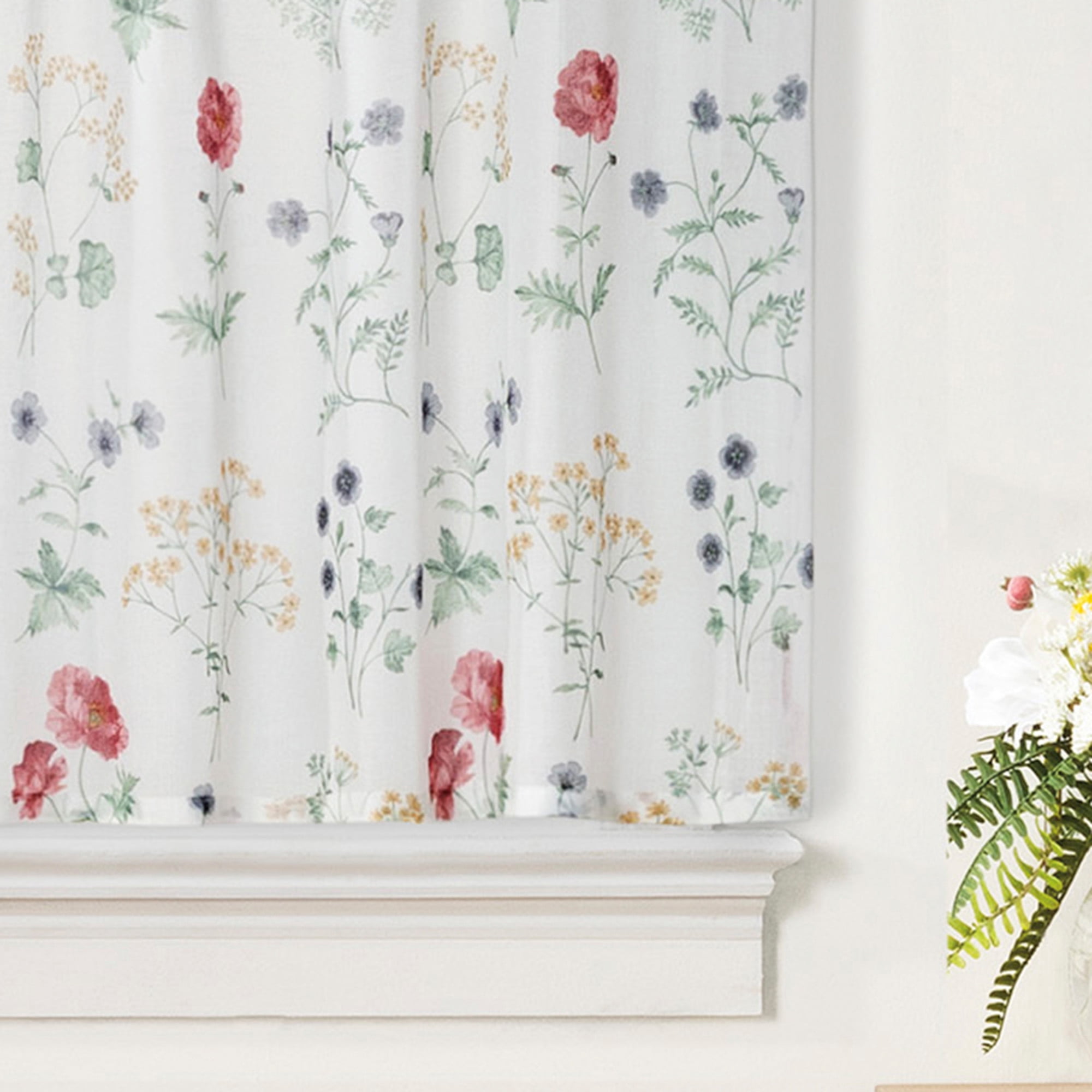 Martha Stewart Martha’s Garden Tier Set, Multicolor, Pole Top, Semi Sheer, Indoor, Adult, 2 Piece Set, 27" x 24"
