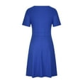 thumbnail image 5 of B91xZ Robes d'Anniversaire pour Femmes, Robe d'Été Décontractée à Manches Courtes, Col Rond, Taille Haute, Maxi Robe Fluide à Volants, Bleu XXXXXL, 5 of 5
