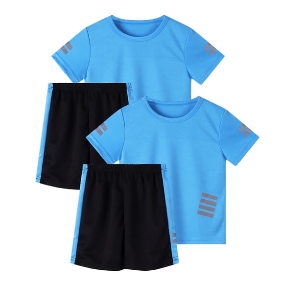Riecok Boys Short Set Tracksuits Breathable Short Sleeve T Shirt Shorts Mesh Set of 2 Workout Outfits Sportwear Clothes