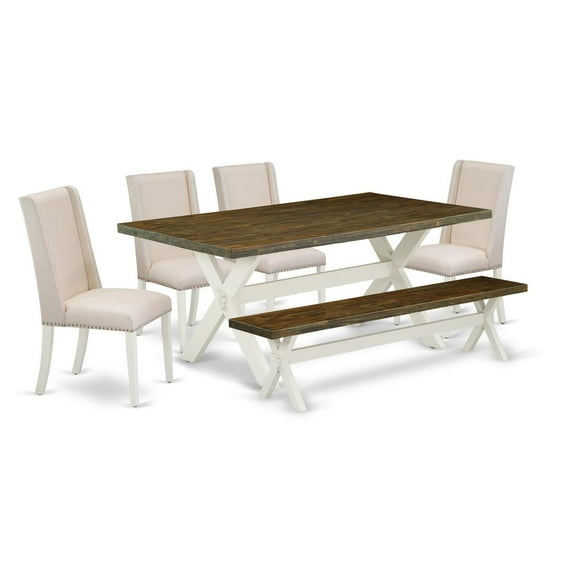 East West Furniture X-Style 6-piece Wood Dining Set in Linen White