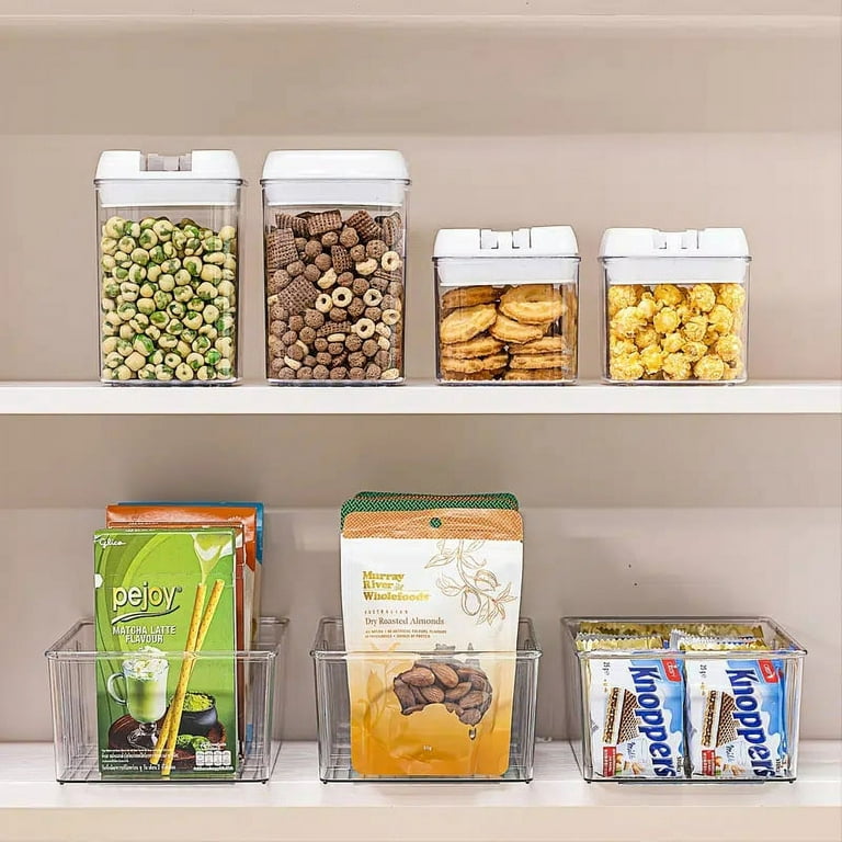 4 Pack Food Storage Organizer Bins – Clear Plastic Removable Snack