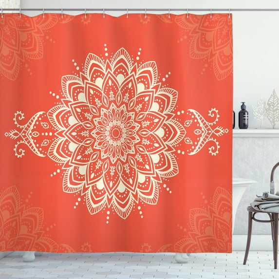 Ambesonne Oriental Shower Curtain, Cosmos Concept Mandala Art, 69"Wx84"L, Orange Ivory