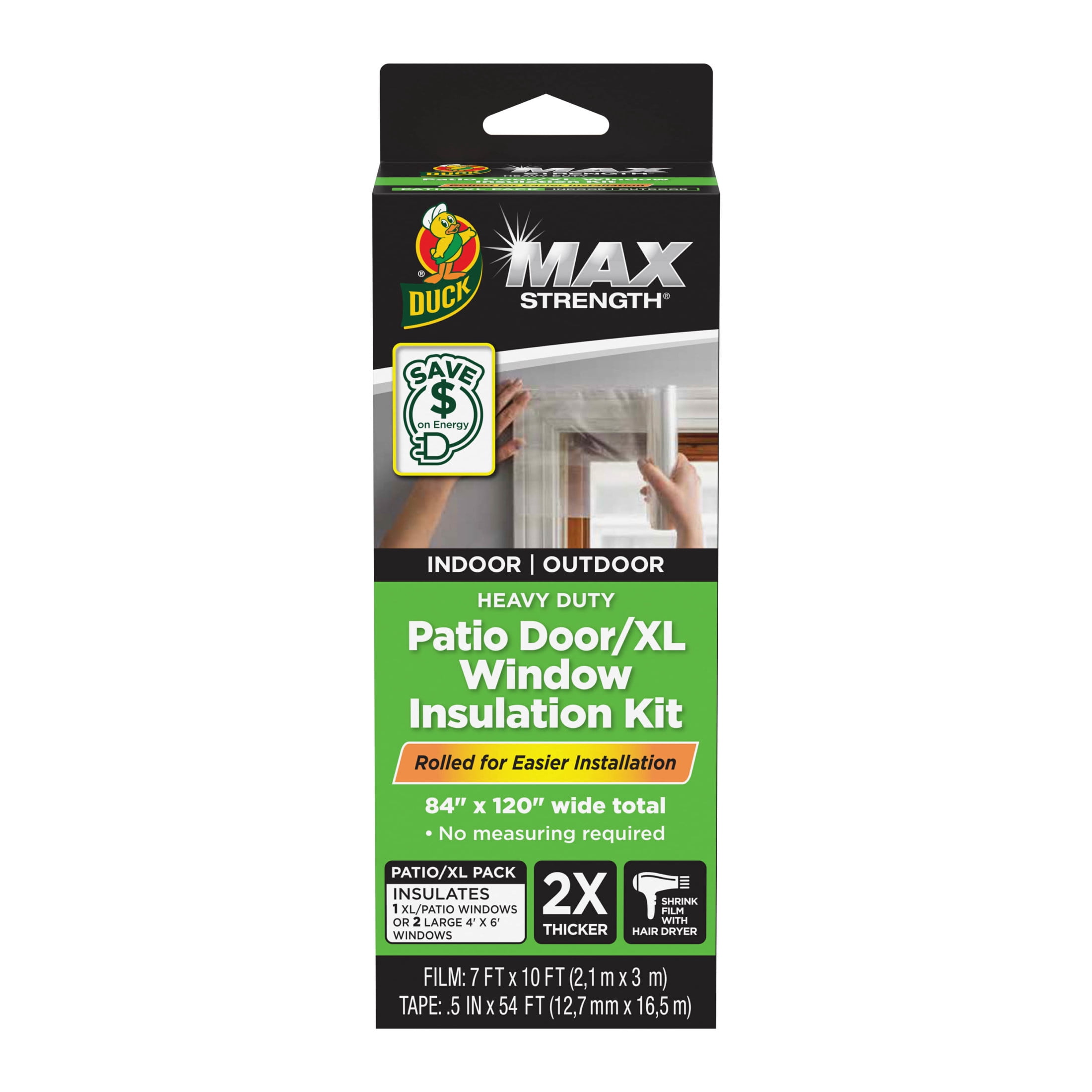 (2 pack) Duck Brand, 84 Inch X 120 Inch Max Strength Window Insulation Film Kit, Patio Doors Or Xl Windows, Crystal Clear