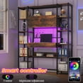 thumbnail image 4 of 6 Tier Bookcase with Writing Desk, LED Light Computer Desk with Hutch and Bookshelf, Storage Cabinet with Door, Storage Drawer, Brown, 4 of 10