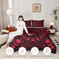 thumbnail image 3 of Castle Fairy Abstract Gothic Skull King Size Comforter Sets 3pcs,Boho Floral Damask Comforters King Size,Black Reds,1 Comforter and 2 Pillowcases,Black Reversible, 3 of 6
