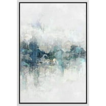 IDEA4WALL Framed Canvas Print Teal Gray Watercolor Grunge Landscape Abstract Shapes Wall Art Modern Art Decor Illustrations Bohemian Relax/Calm for Living Room, Bedroom - White 24"x36"