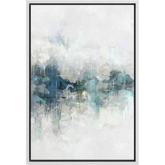 IDEA4WALL Framed Canvas Print Teal Gray Watercolor Grunge Landscape Abstract Shapes Wall Art Modern Art Decor Illustrations Bohemian Relax/Calm for Living Room, Bedroom - White 24"x36"