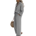 thumbnail image 3 of Bbyeadc 2 Piece Linen Sets for Women Long Sleeve Collared Button Down Shirt Drawstring Wide Leg Pants Summer Spring Travel Sets,Gray (M), 3 of 5