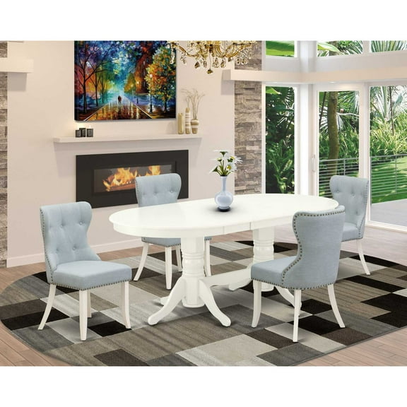 East West Furniture Vancouver 5-piece Wood Dining Set in Linen White/Baby Blue