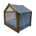 thumbnail image 2 of Indigo Pet House, Greek House Tile Inspired Image Spring Daisy Like Floral Details, Outdoor & Indoor Portable Dog Kennel with Pillow and Cover, 5 Sizes, Navy Blue and White, by Ambesonne, 2 of 5
