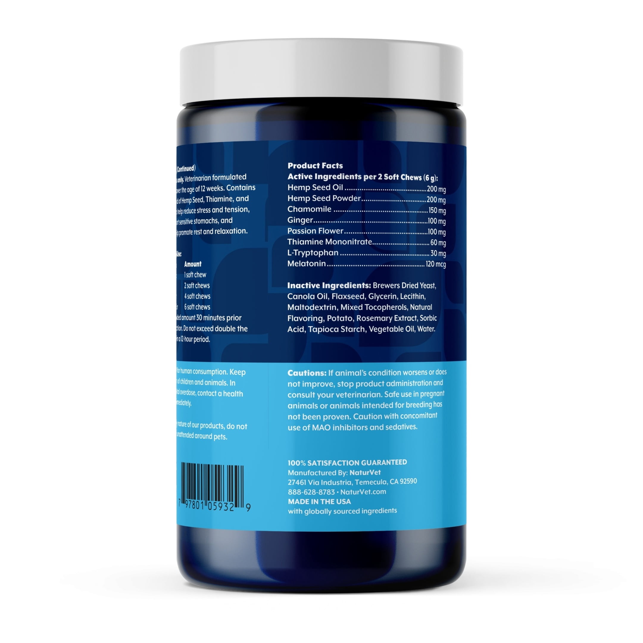 NaturVet Quiet Moments with Hemp Seed Calming Supplements for Dogs, Bacon and Chicken Flavor, 180 Count