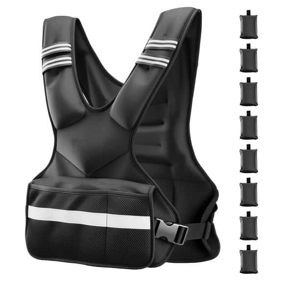 KFFKFF Adjustable Weighted Vest, 24-40 lbs Comfortable X-Shape Design with 8 Removable Weight Packs and Reflective Stripes, Ideal for Men and Women, Fitness Gear for Strength Training, Running