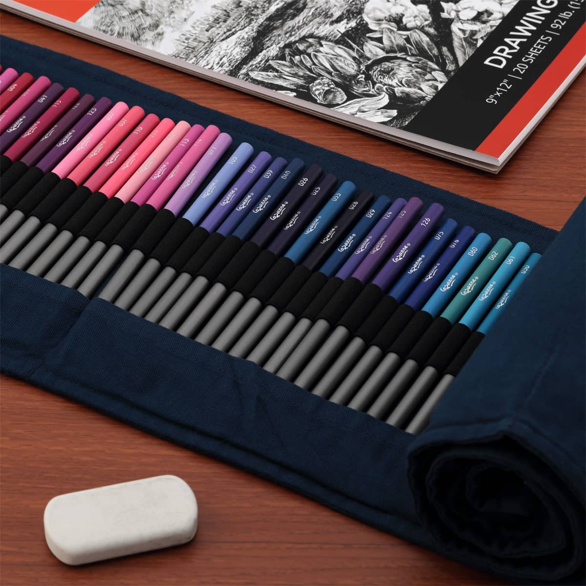 Cezanne Artist Pencil Case - Durable Blue Cotton Canvas Roll-Up Travel Art Case w/ Zipper Art Pouch for Artists, Professionals - Lightweight, Portable Organization- up to 120 Colored Pencils