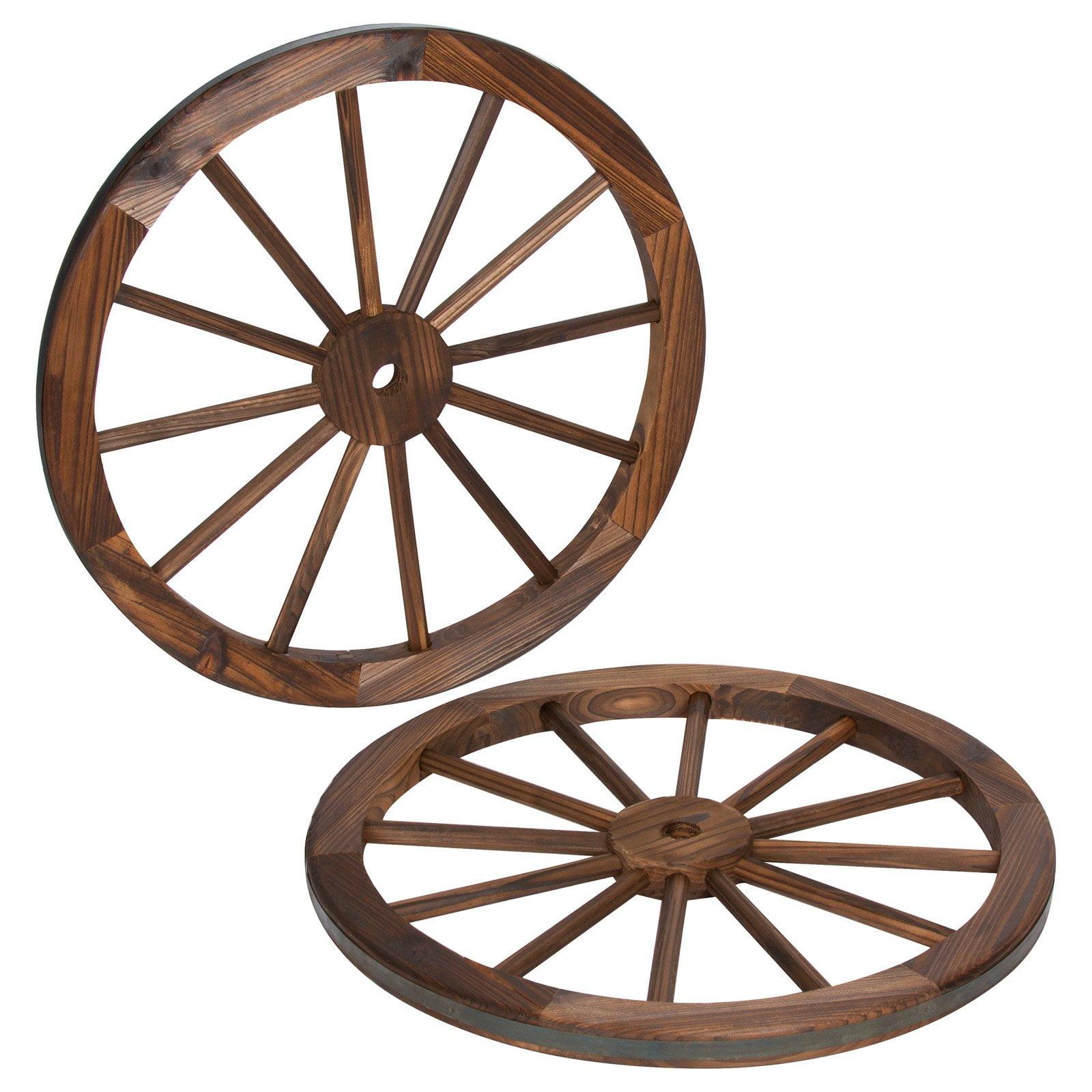 Set of 2 Decorative Vintage Wood Garden Wagon Wheels with Steel Rim in