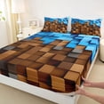 thumbnail image 3 of Homewish Futuristic Cubes 3pcs Twin Sheet Sets For Children Teens Adults,Geometric Plaid Grid Twin Fitted Sheet,Abstract Vintage Aesthetic Breathable Flat Sheet,Ultra Soft Home Decor, 3 of 7