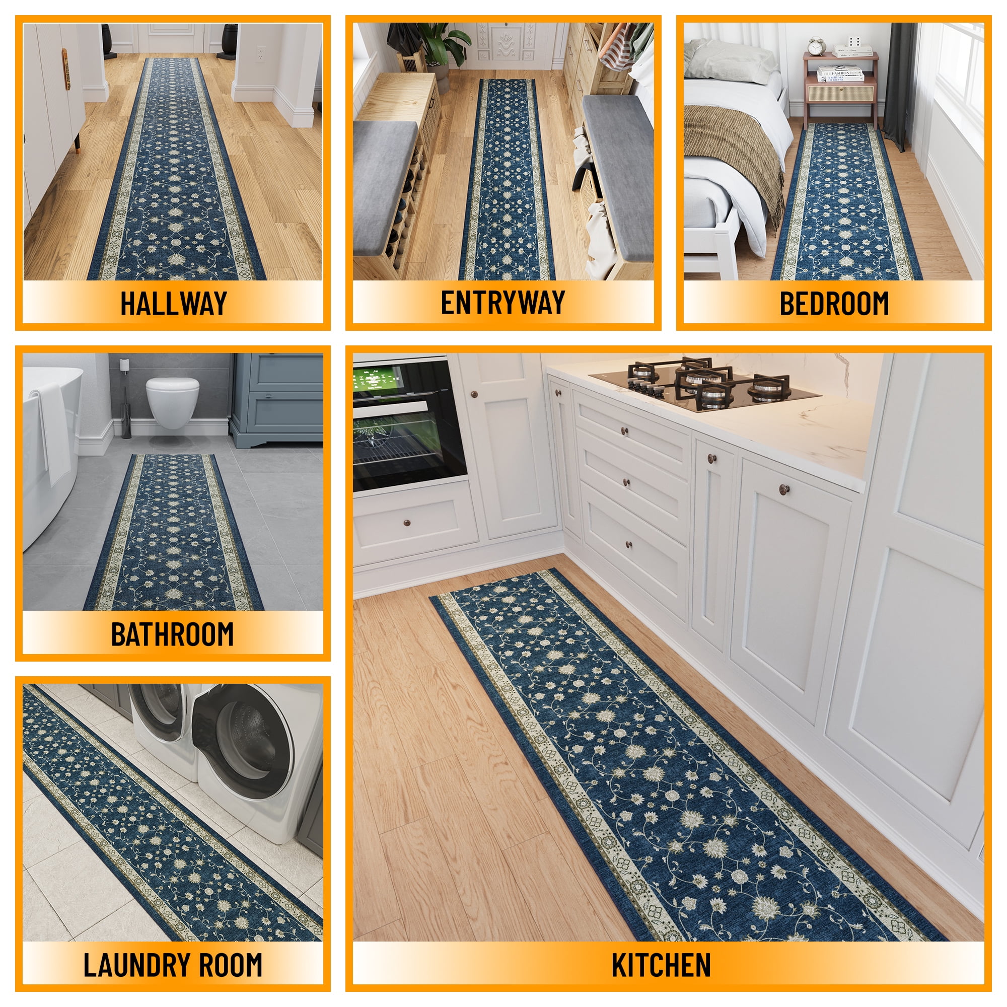 Ottomanson Front Door Mat for Inside 1'10.5" x 3' Soft Non-Slip Washable Rug, Mahal Navy