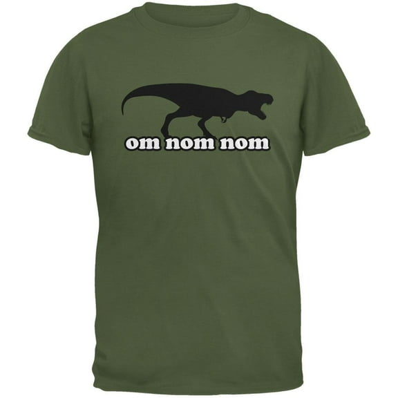 Jurassic - T-rex Om Nom Nom Military Green Adult T-Shirt - X-Large