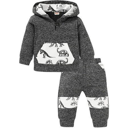 

Toddler Boys Winter Long Sleeve White Dinosaur Prints Tops Pants 2Pcs Outfits Clothes Set For Baby Clothes Hooded Baby Clothes