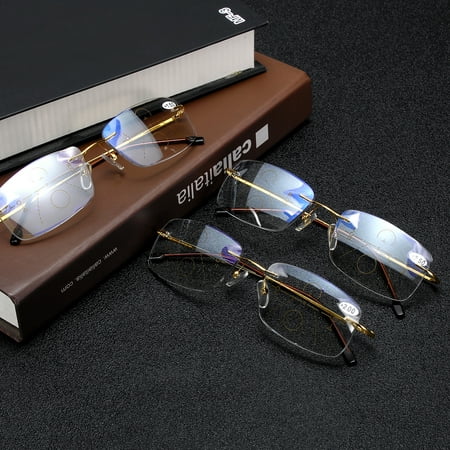 Anti-blue Light Reading Glasses Progressive Multifocal Lens Rimless