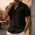 thumbnail image 4 of Men's Short Sleeve Knit Button-Down Shirt, Textured Cable Knit Polo Collar Casual Summer Shirt, 4 of 13