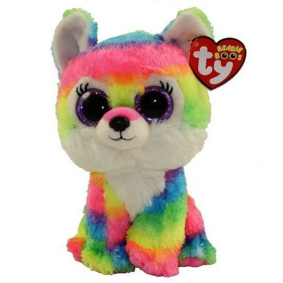 NEW TY Beanie Boos - RIVER the Rainbow Wolf (Glitter Eyes) (Regular Size - 6 inch) Plush