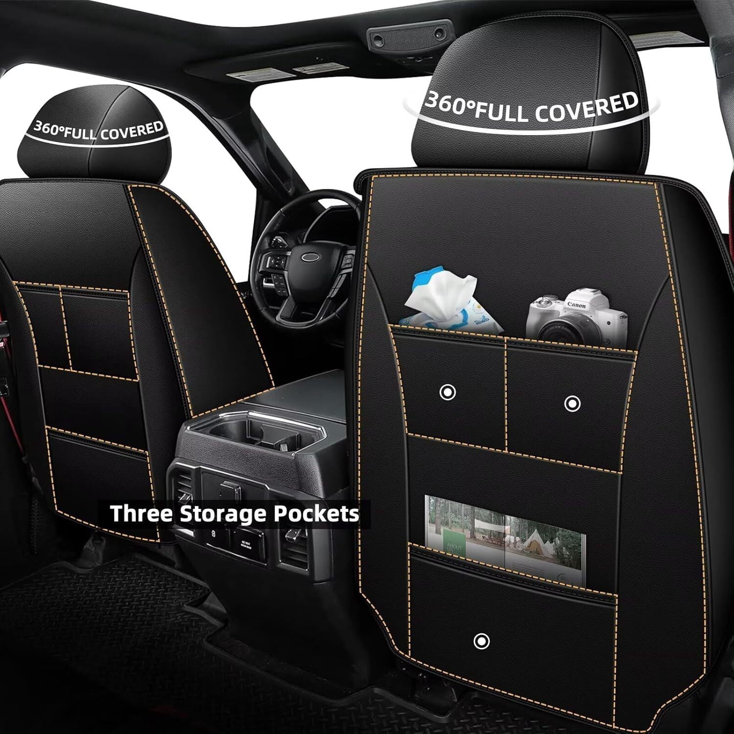 IKABEVEM Car 5 Seat Covers Fit for Chevrolet Silverado 2019-2026 Chevy Silverado Full Set Faux Leather Front & Rear Cushion,Red 014