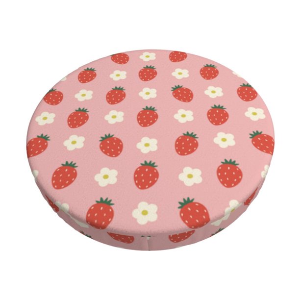 Disketp Strawberry Funda Redonda para Taburete, Funda de Cojín para Silla de Bar Suave y Elástica-13 inch