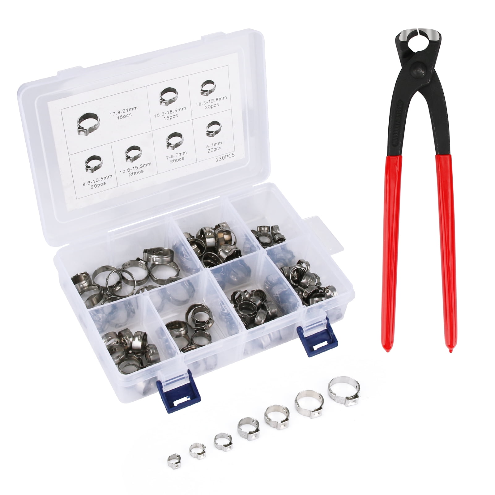 130PCS Single Ear Hose Clamps /Ear Crimping Tool Kit With 304 Stainless Steel 