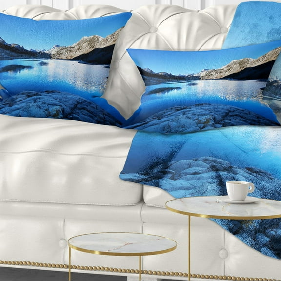 Designart Amazing Blue Mountains Lake - Modern Landscape Printed Throw Pillow - 12x20