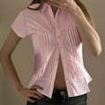 thumbnail image 4 of Zunfeo Pleated Blouse for Women Casual Button Down Shirts Short Sleeve Dressy Tops Pink L, 4 of 5