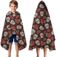 thumbnail image 3 of Brown Skull Rose Pattern Hooded Bath Towel，50"x30" for Ages 3 To 12 Kids, Quick Dry Lightweight Soft Microfiber Hood Beach Towel Cover Up for Kids, 3 of 7