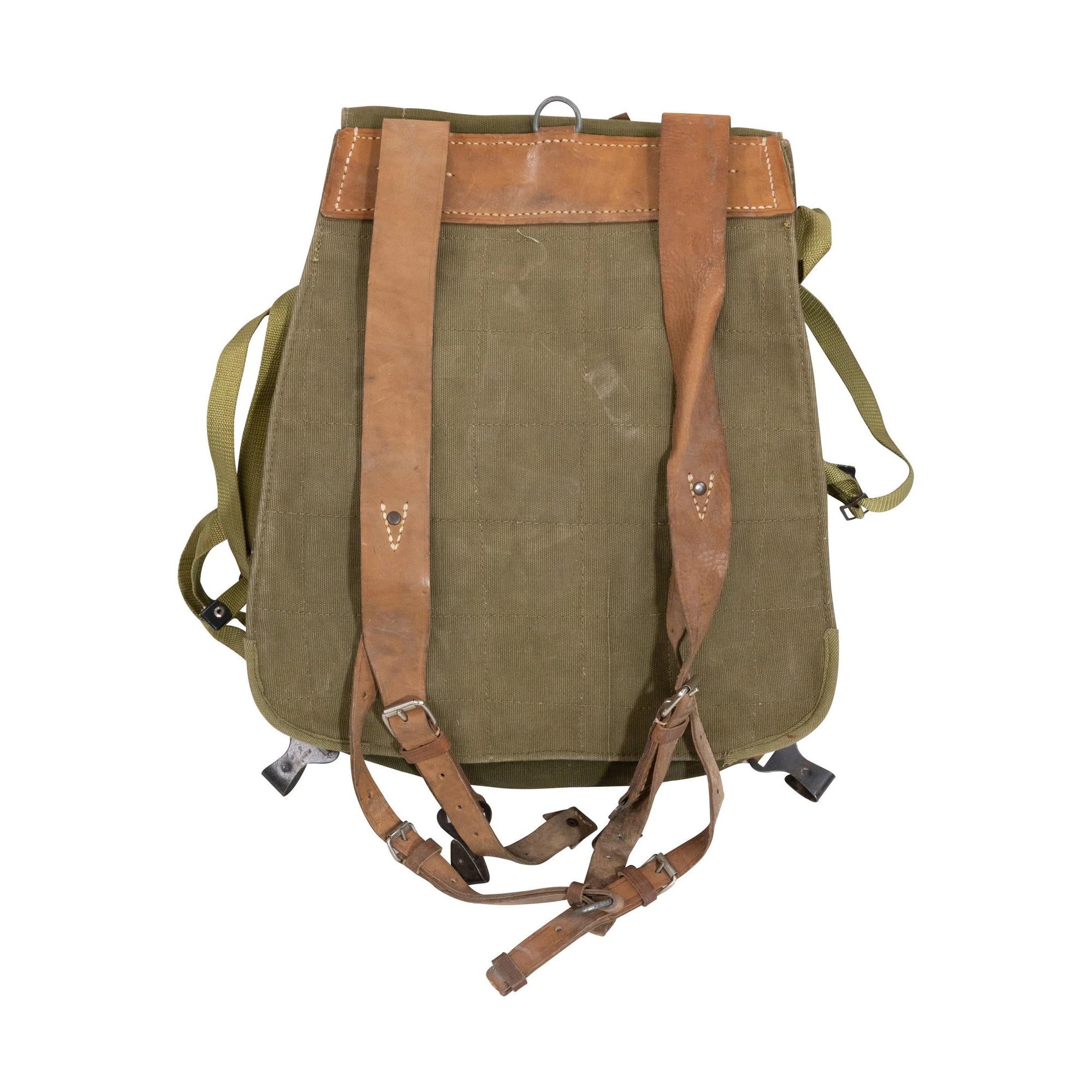 Romanian Military Rucksack, Canvas Backpack, Leather Shoulder