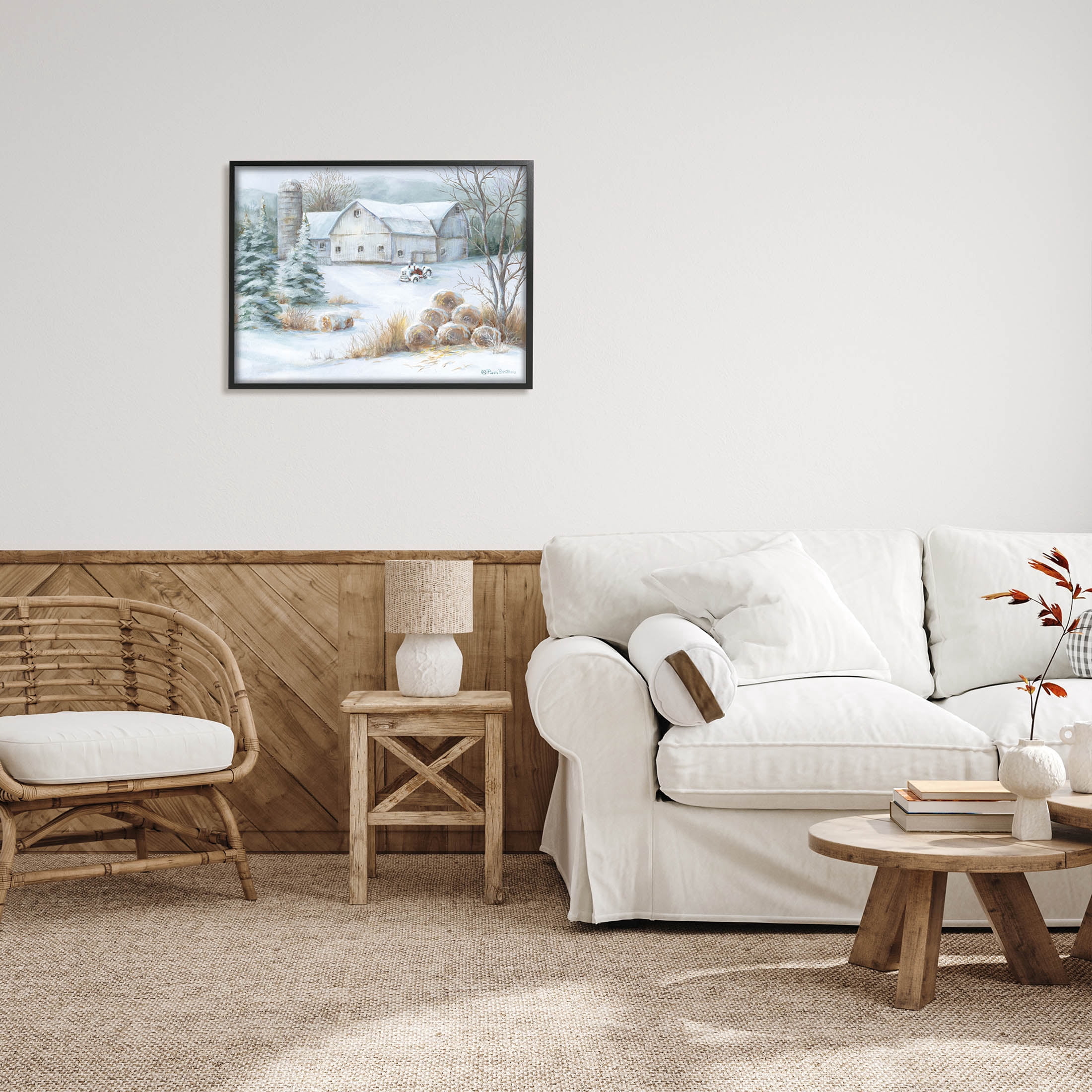 Niveous Country Barn Snow Scene Landscape Painting Black Framed Art Print Wall Art
