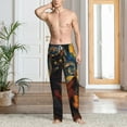 thumbnail image 3 of Cauagu Starry Night Cat Guitarist Mens Pajama Pants Sleep & Lounge Pants,PJ Bottoms with Pockets-Medium, 3 of 7