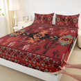 thumbnail image 3 of Homewish Triangle Aztec Adult Queen Sheet Sets, Cartoon Red Botanical Cactus Flat Sheet, Vintage Western Bohemian Queen Fitted Sheet, Super Cozy Room Decor, 4 Pieces, 3 of 7