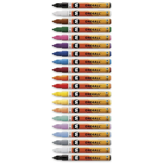 Molotow One4All Acrylic Markers -  Assorted Colors, 1.5 mm and 2 mm, Set of 20 with Screw Top Container
