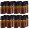 Amber Glass Bottle - 5 ml (1/6 fl oz) w/ Euro Dropper & Tamper-Evident Cap - Pack of 24
