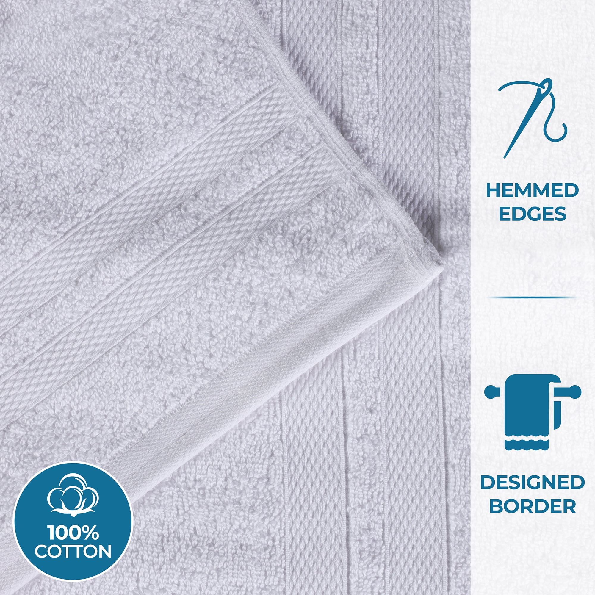 Superior Ultra Soft Cotton Solid 2-Piece Bath Towel Sets, Silver