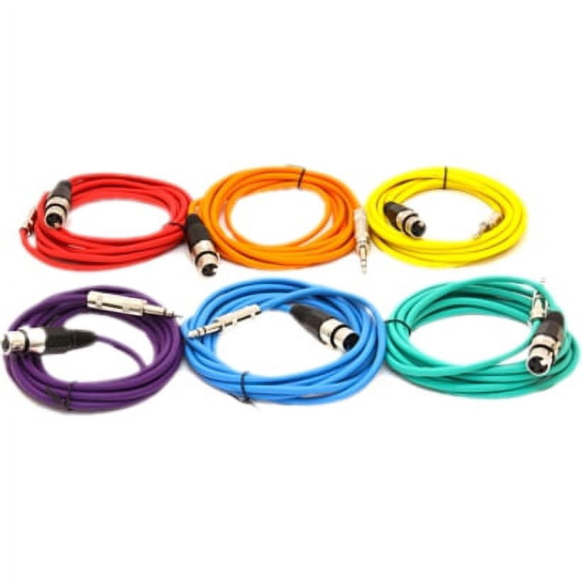 Seismic Audio SATRXL-F10, 6 Pack of Multiple Colors 10' XLR Female to TRS Patch Cables