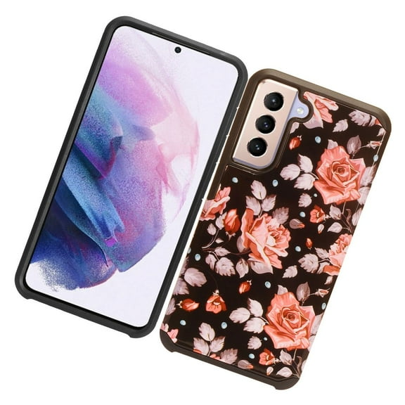 Case for Samsung Galaxy S21 FE Stylish Design Floral Armor Dual Layer 2 in 1 Shockproof TPU Hybrid Slim Cover for Galaxy S21 Fan Edition by Xcell - Pinky Roses